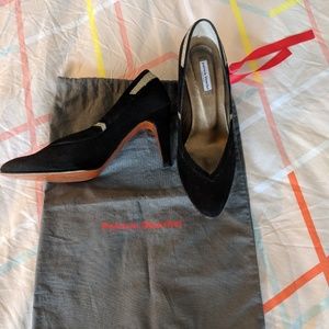Patricia blanchet black suede and gold pump heels